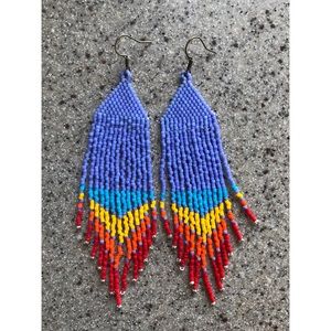 MIYUKI seed bead earrings, long, fringe, dangly